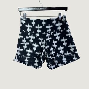 Passion Lilie Shorts XS‎ Black White Ikat Print Cotton Artisan Boho Sustainable